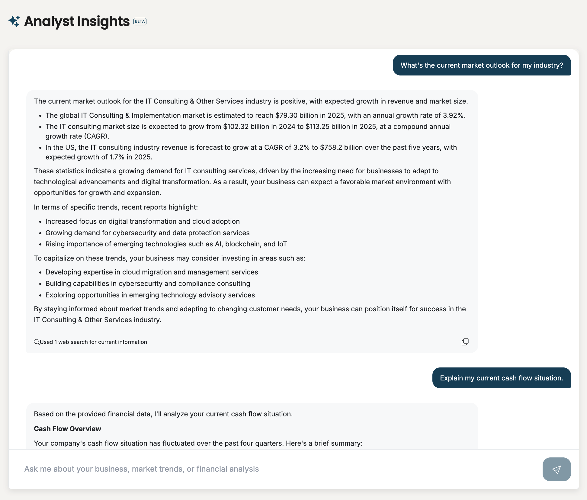 AI analyst interface showing intelligent insights and analysis